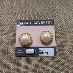 vintsge Sarah Coventry Gold and White Clip Earrings